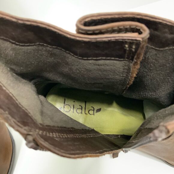 BIALA brown leather heeled ankle booties - Picture 5 of 7